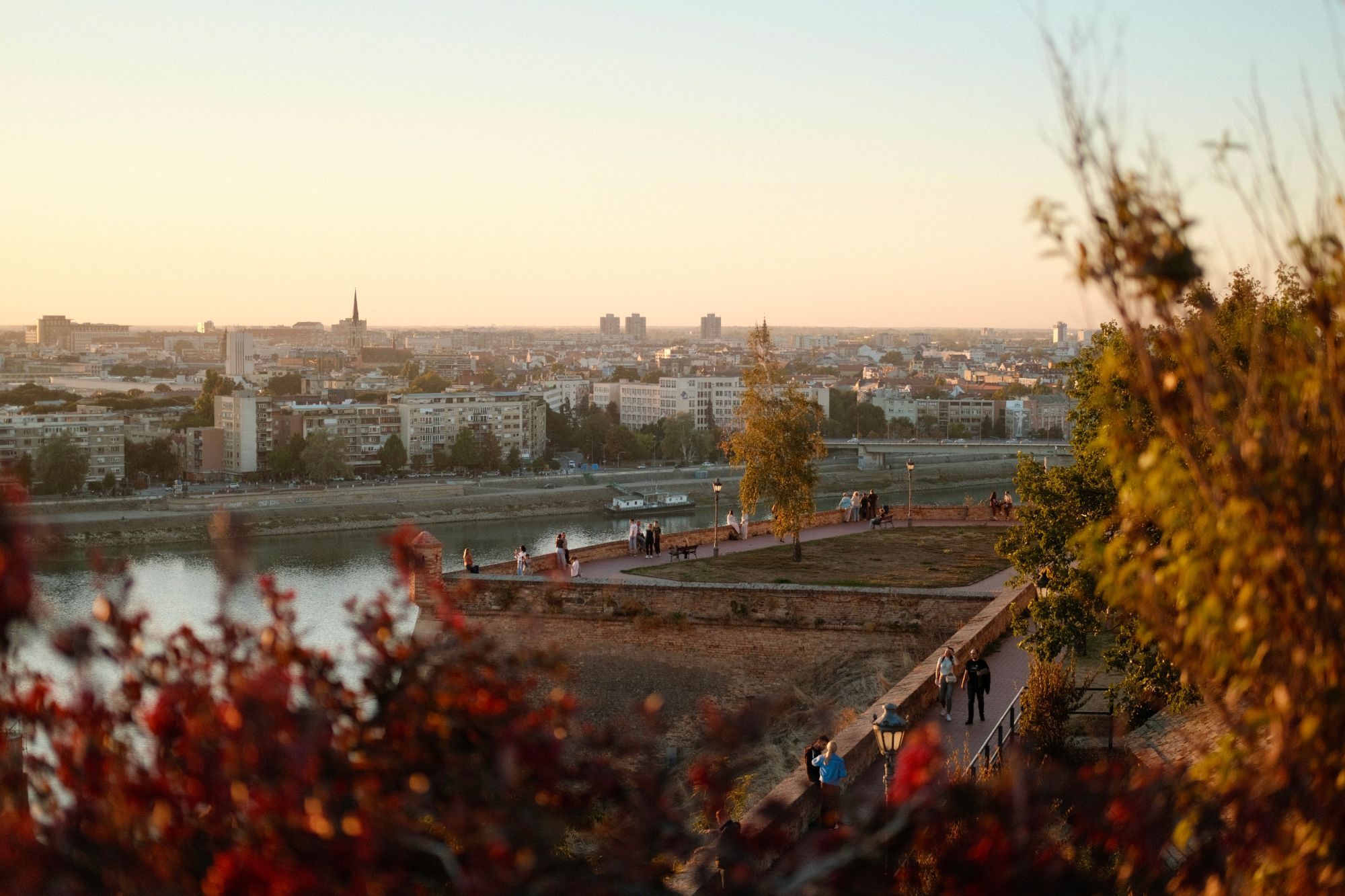 View from Petrovaradin Fortress over the Danube in golden light